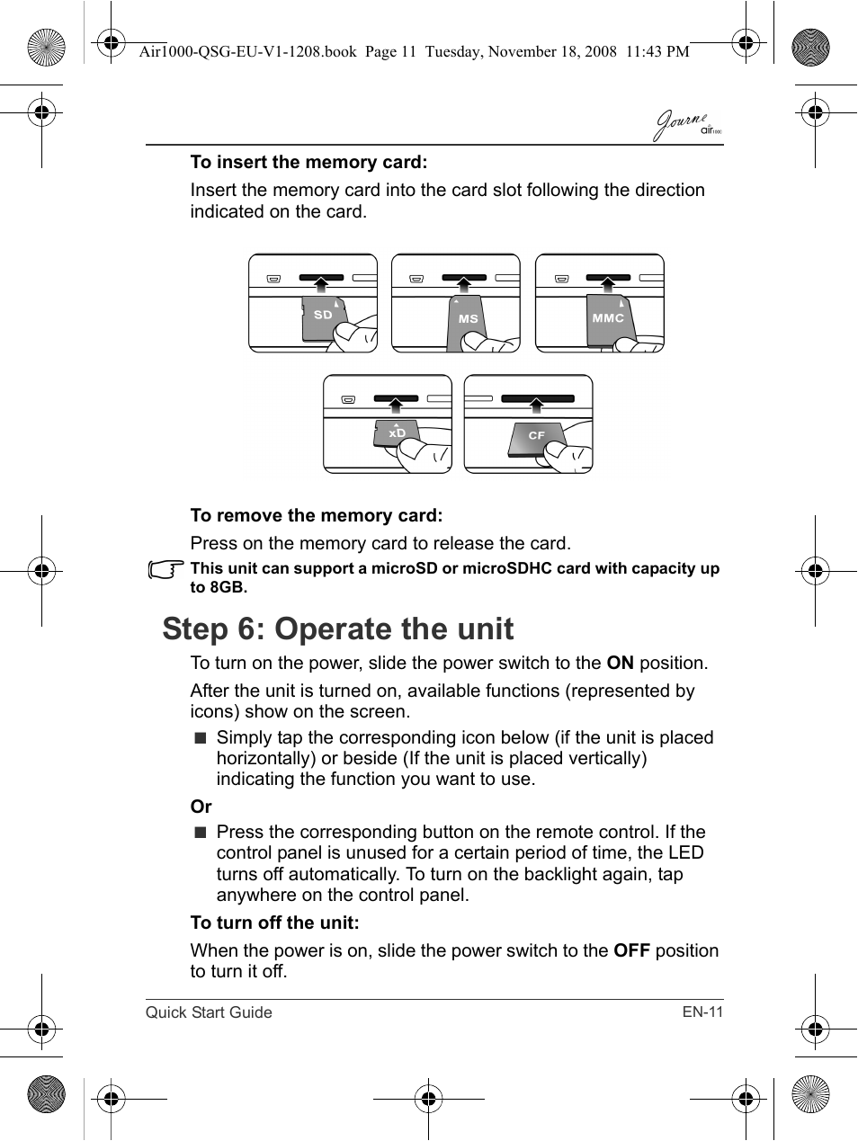 Step 6: operate the unit | Toshiba JournE Air1000 User Manual | Page 11 / 256