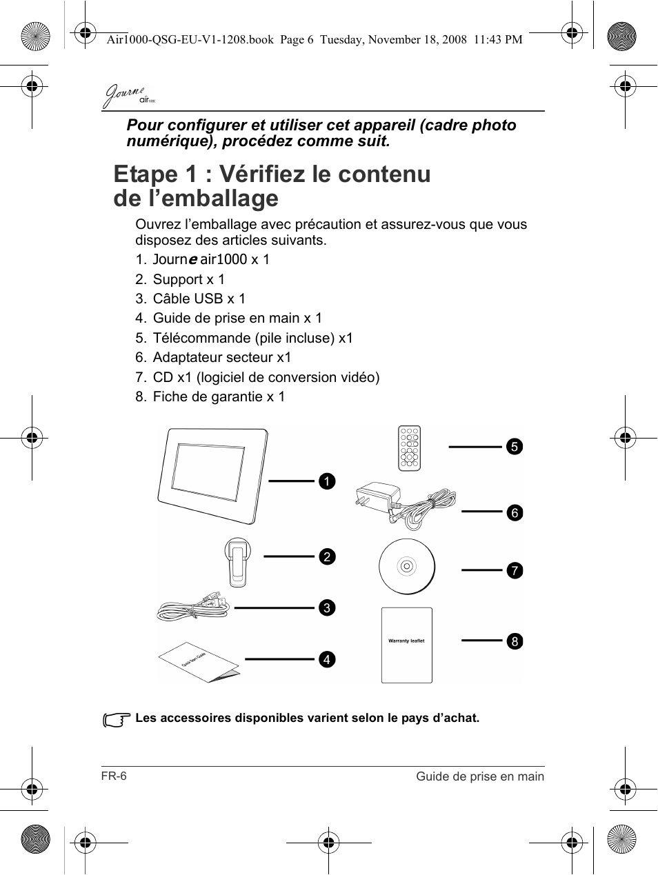 Etape 1 : vérifiez le contenu de l’emballage | Toshiba JournE Air1000 User Manual | Page 122 / 256