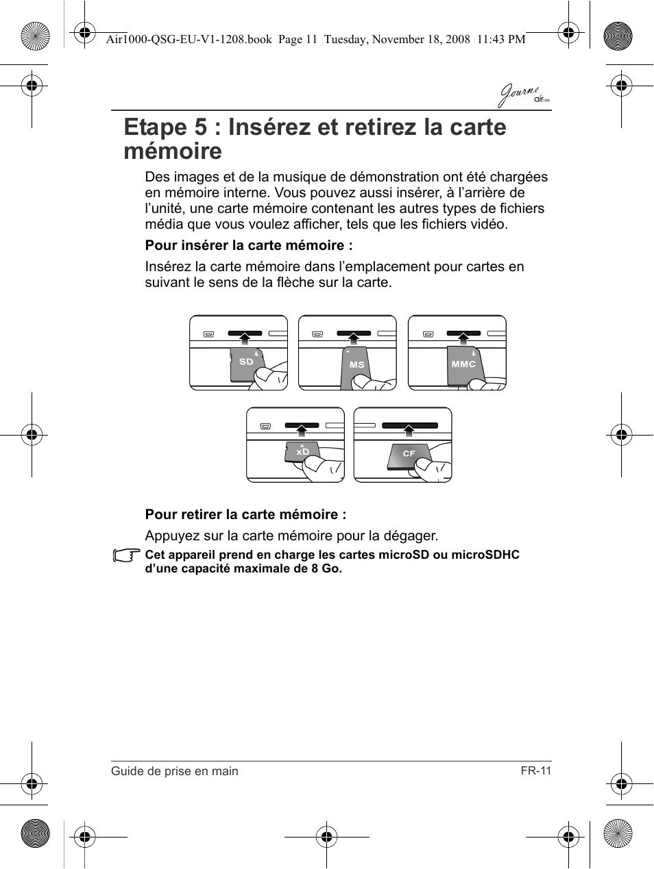 Etape 5 : insérez et retirez la carte mémoire | Toshiba JournE Air1000 User Manual | Page 127 / 256