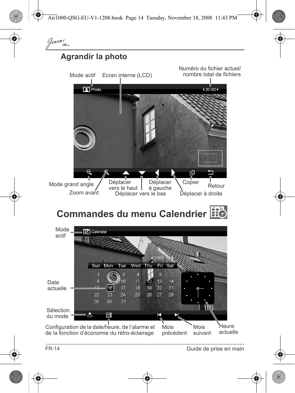 Agrandir la photo, Commandes du menu calendrier | Toshiba JournE Air1000 User Manual | Page 130 / 256