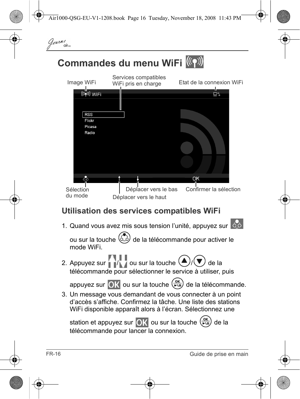 Commandes du menu wifi, Utilisation des services compatibles wifi | Toshiba JournE Air1000 User Manual | Page 132 / 256