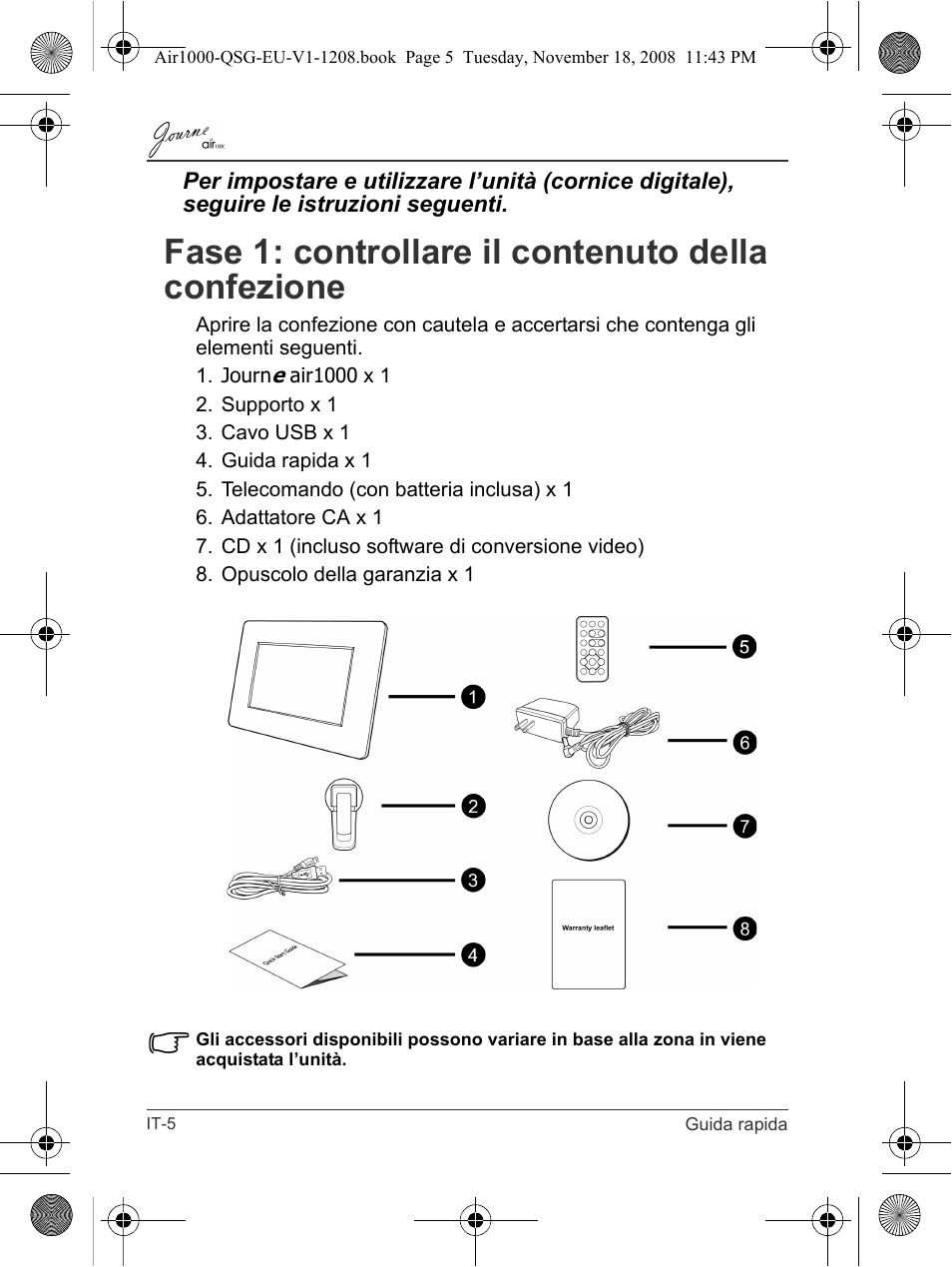 Fase 1: controllare il contenuto della confezione | Toshiba JournE Air1000 User Manual | Page 146 / 256