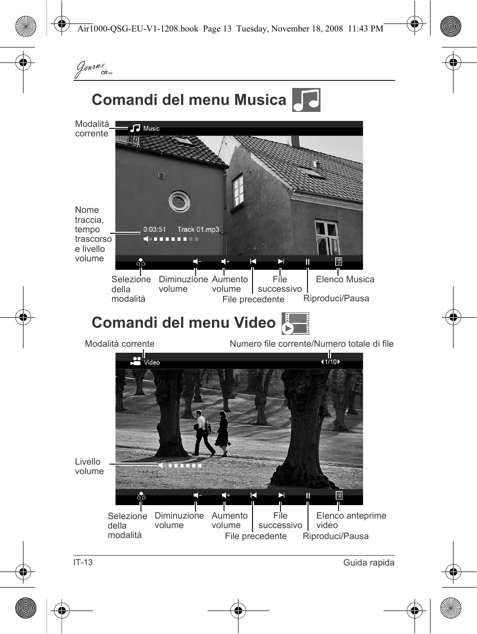 Comandi del menu musica comandi del menu video | Toshiba JournE Air1000 User Manual | Page 154 / 256