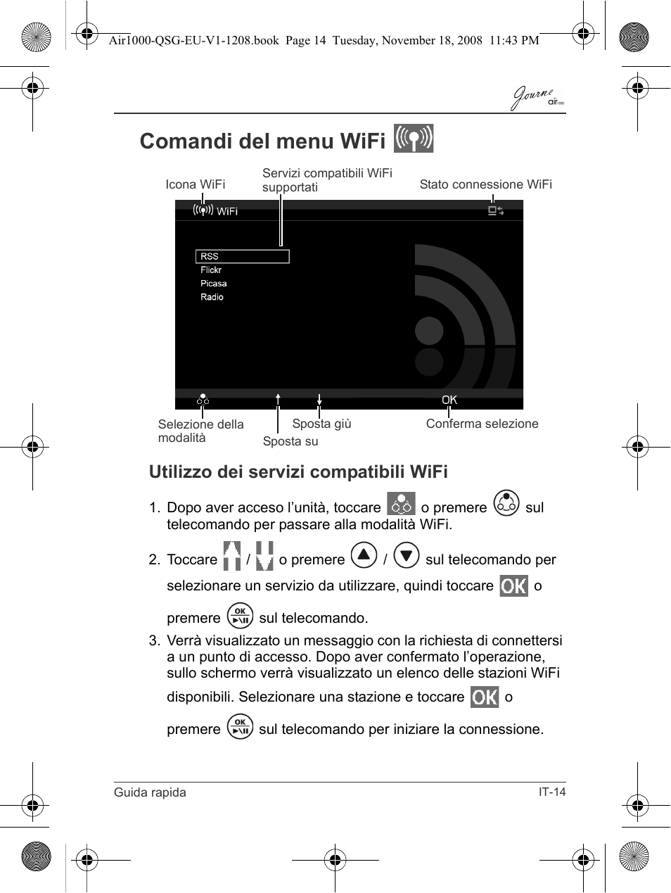 Comandi del menu wifi, Utilizzo dei servizi compatibili wifi | Toshiba JournE Air1000 User Manual | Page 155 / 256