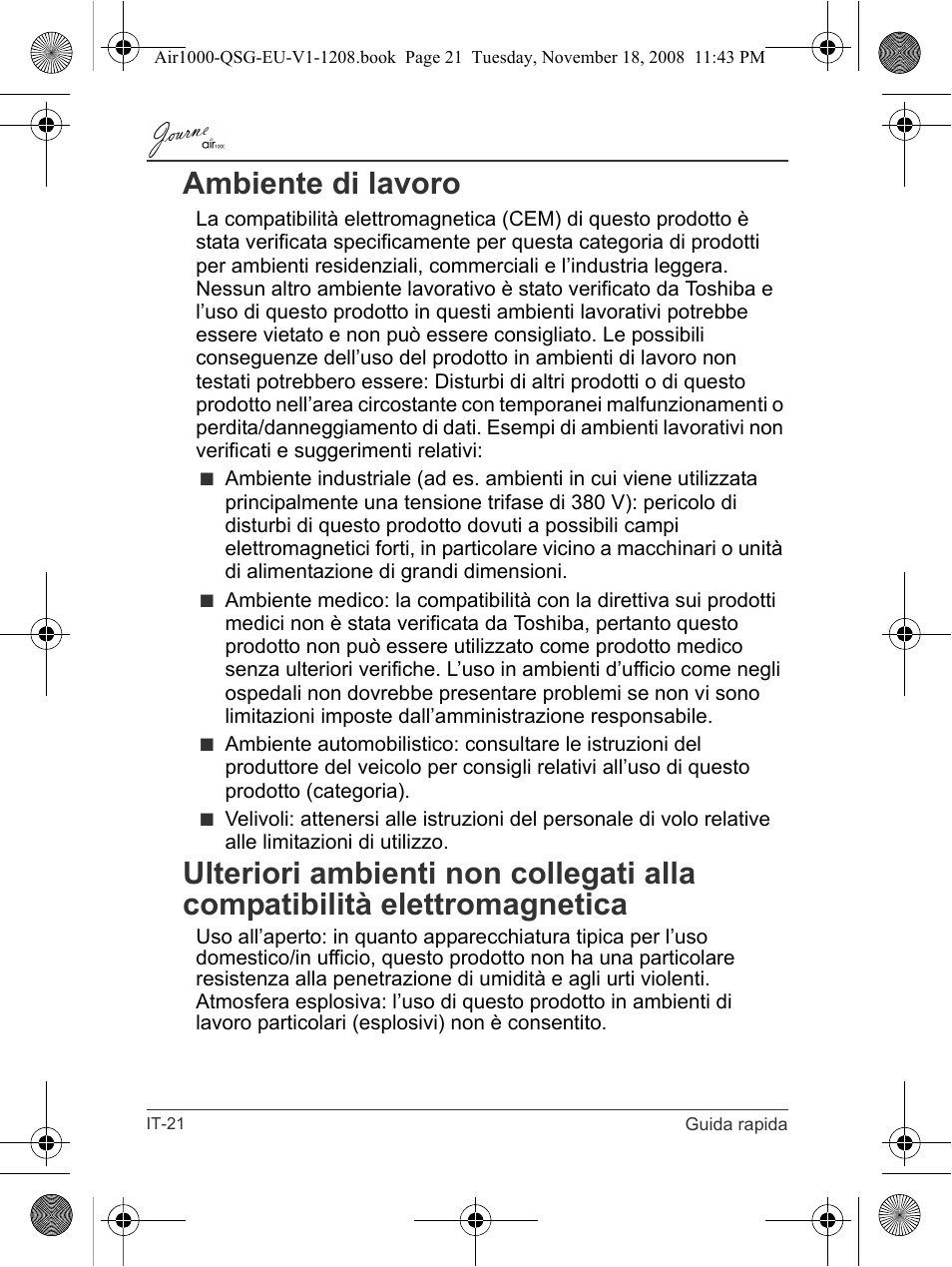 Ambiente di lavoro | Toshiba JournE Air1000 User Manual | Page 162 / 256
