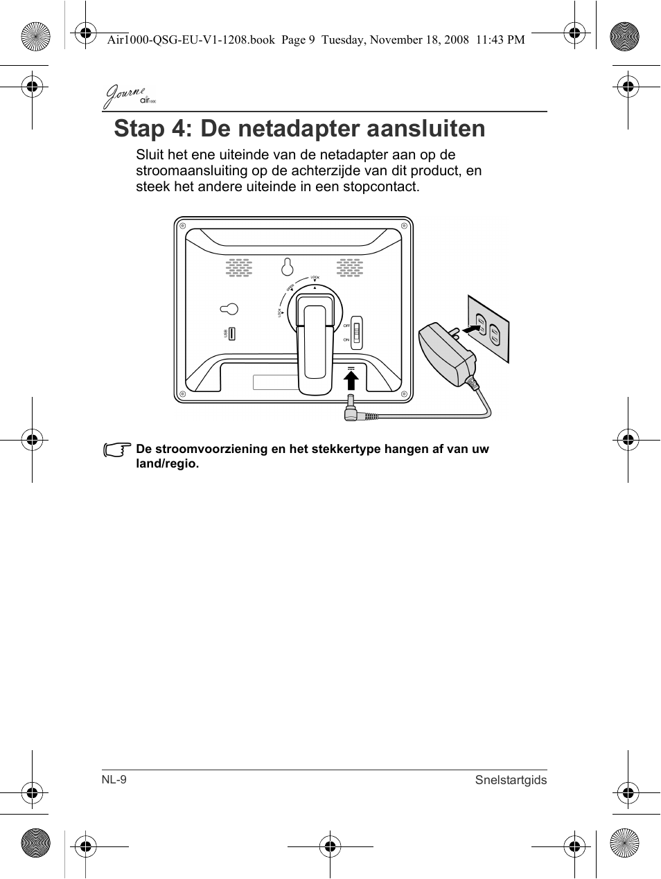 Stap 4: de netadapter aansluiten | Toshiba JournE Air1000 User Manual | Page 172 / 256
