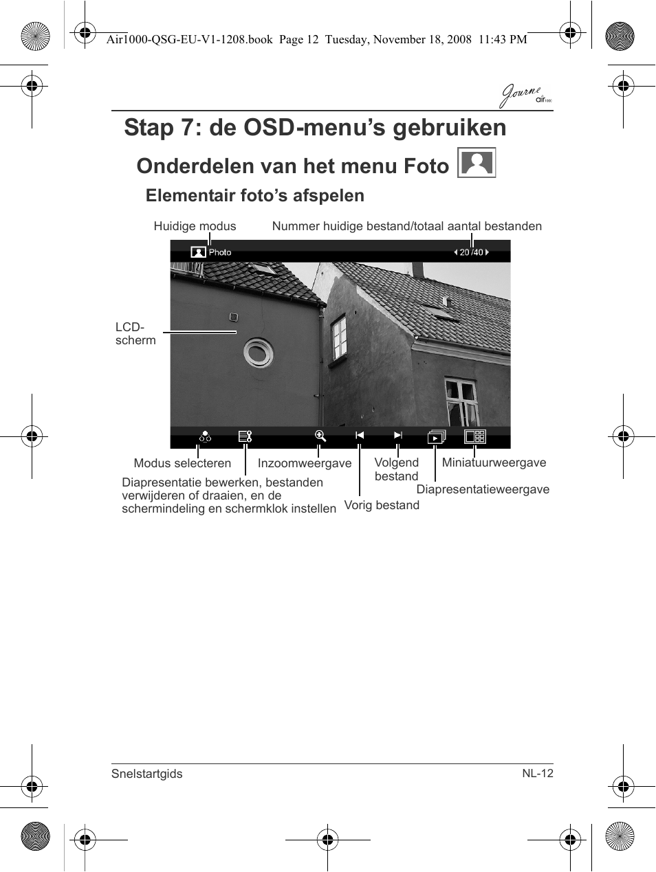 Stap 7: de osd-menu’s gebruiken, Onderdelen van het menu foto, Elementair foto’s afspelen | Toshiba JournE Air1000 User Manual | Page 175 / 256