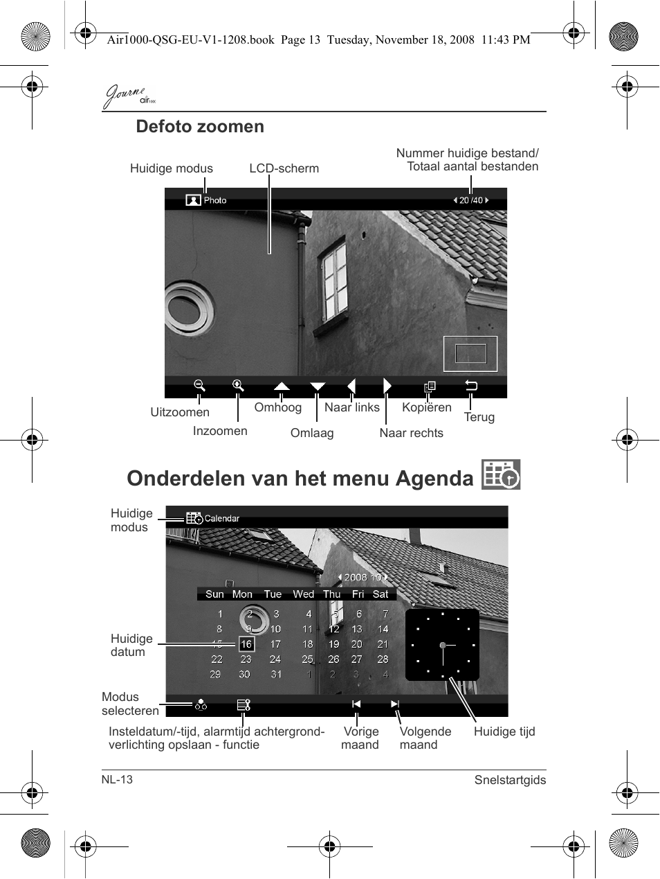 Defoto zoomen, Onderdelen van het menu agenda | Toshiba JournE Air1000 User Manual | Page 176 / 256