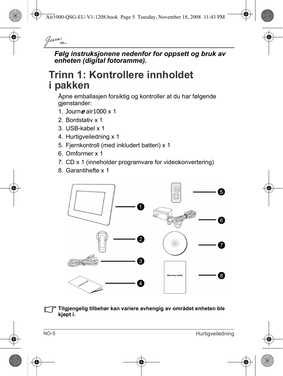 Trinn 1: kontrollere innholdet i pakken | Toshiba JournE Air1000 User Manual | Page 192 / 256