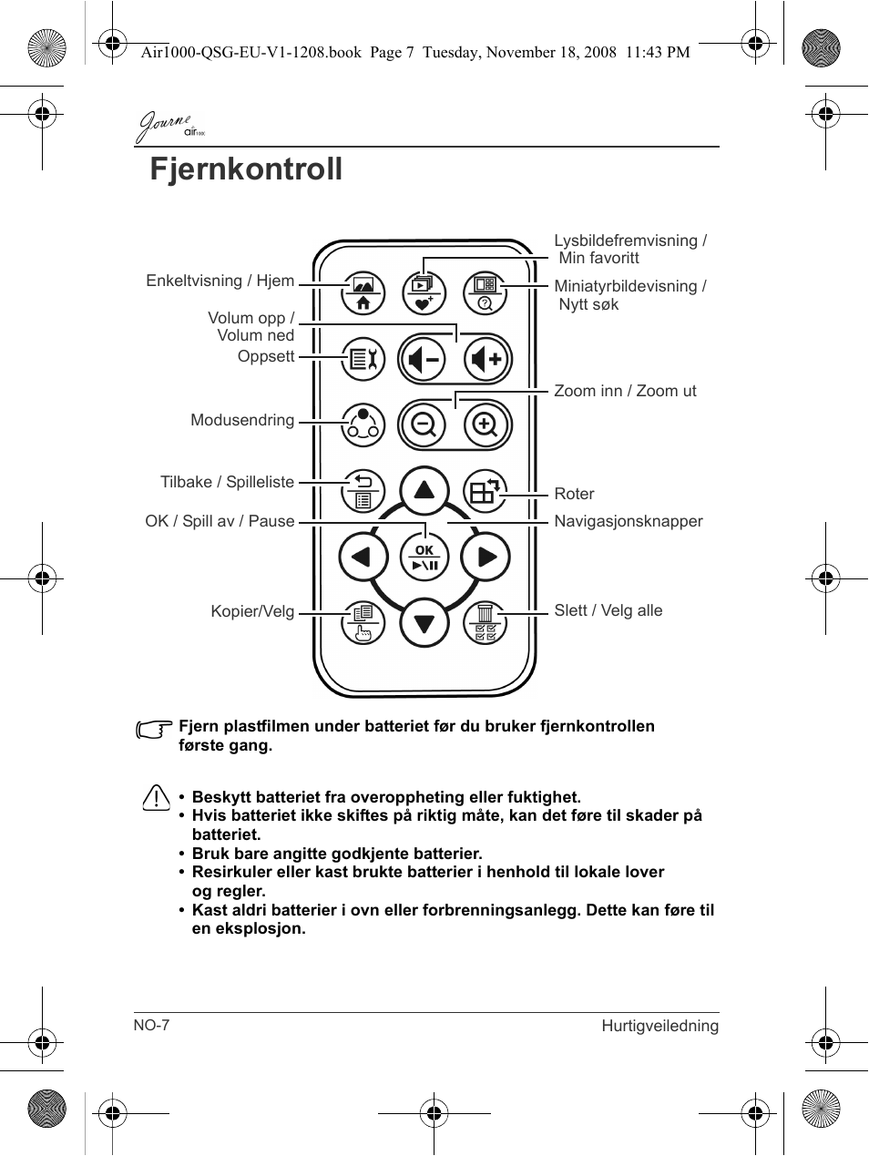 Fjernkontroll | Toshiba JournE Air1000 User Manual | Page 194 / 256