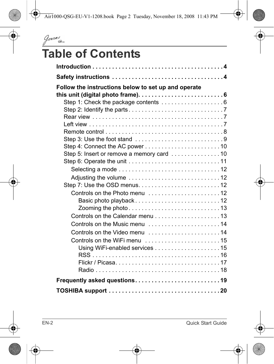 Toshiba JournE Air1000 User Manual | Page 2 / 256