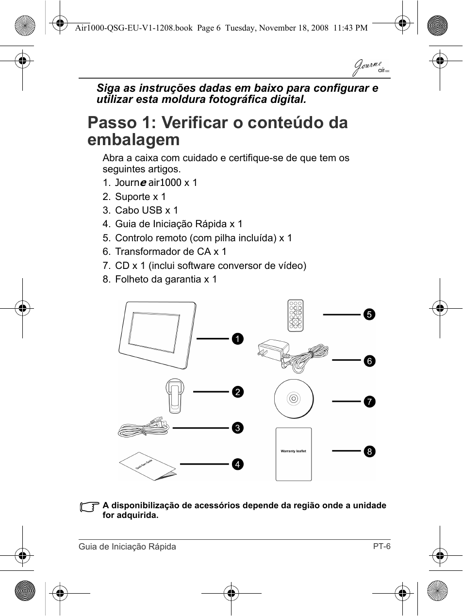 Passo 1: verificar o conteúdo da embalagem | Toshiba JournE Air1000 User Manual | Page 215 / 256