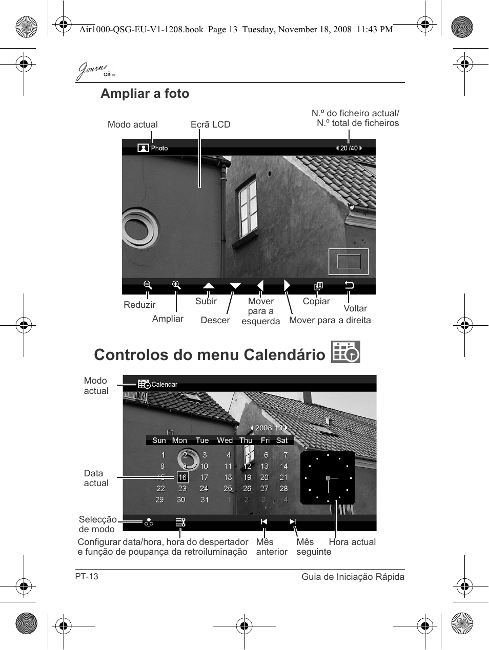 Ampliar a foto, Controlos do menu calendário | Toshiba JournE Air1000 User Manual | Page 222 / 256