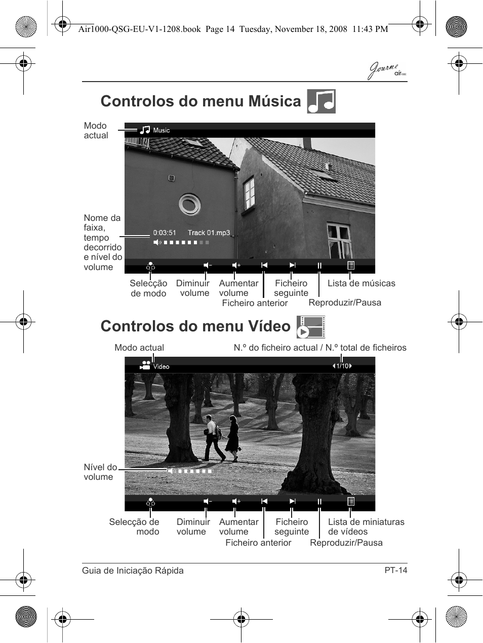 Controlos do menu música controlos do menu vídeo | Toshiba JournE Air1000 User Manual | Page 223 / 256