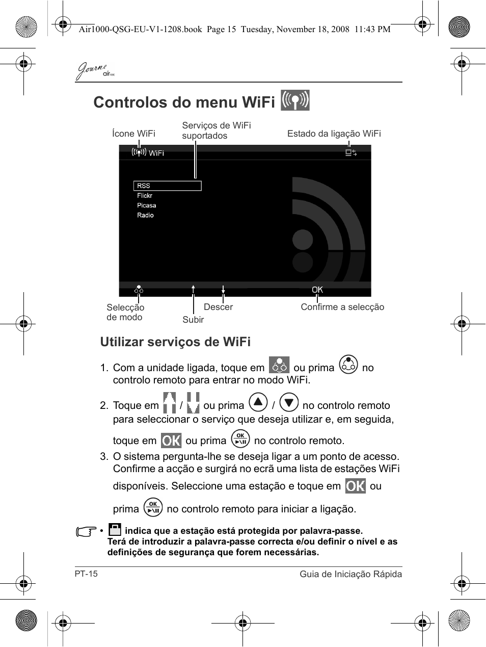 Controlos do menu wifi, Utilizar serviços de wifi | Toshiba JournE Air1000 User Manual | Page 224 / 256