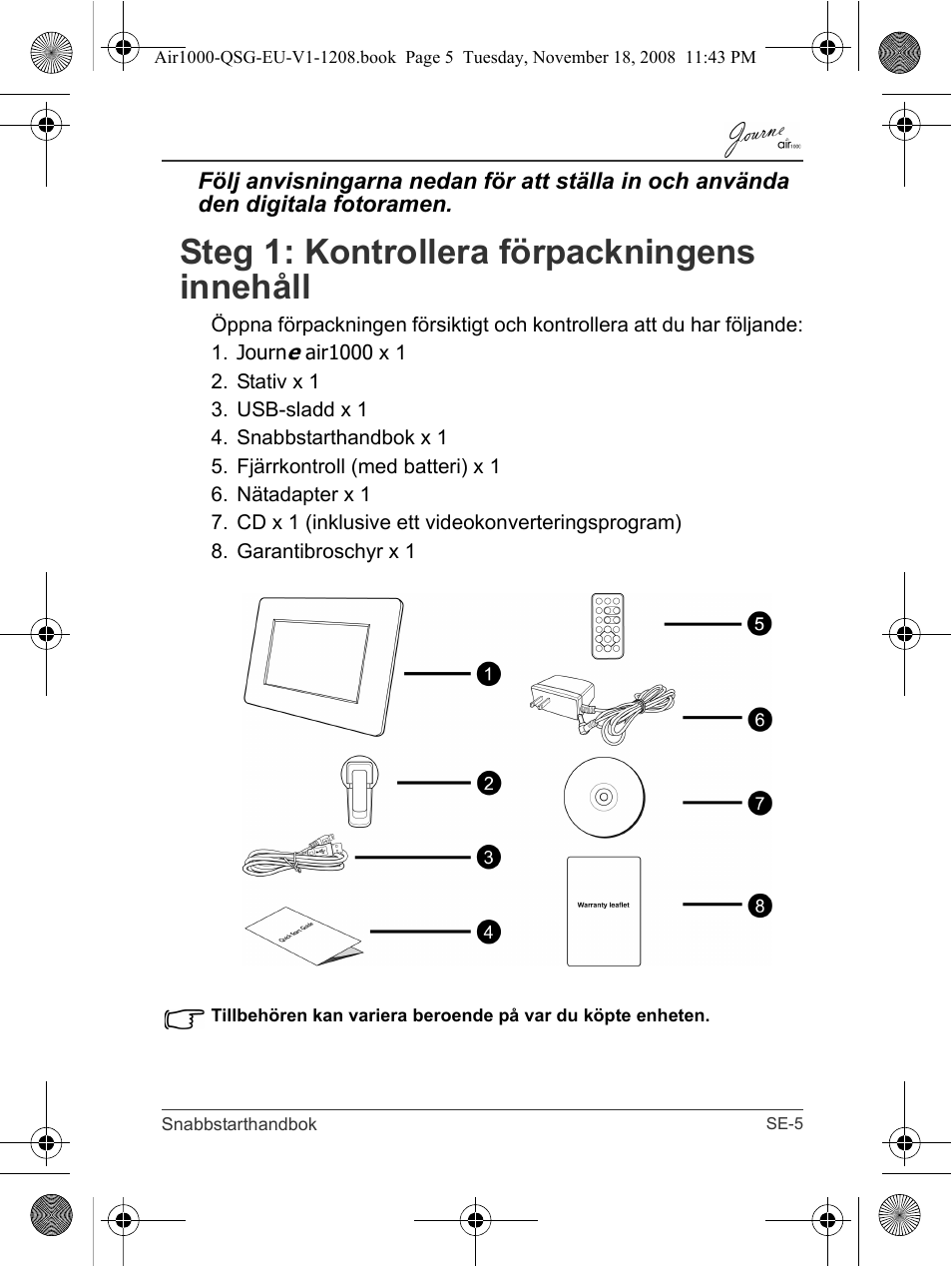 Steg 1: kontrollera förpackningens innehåll | Toshiba JournE Air1000 User Manual | Page 237 / 256