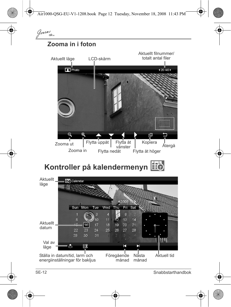 Zooma in i foton, Kontroller på kalendermenyn | Toshiba JournE Air1000 User Manual | Page 244 / 256