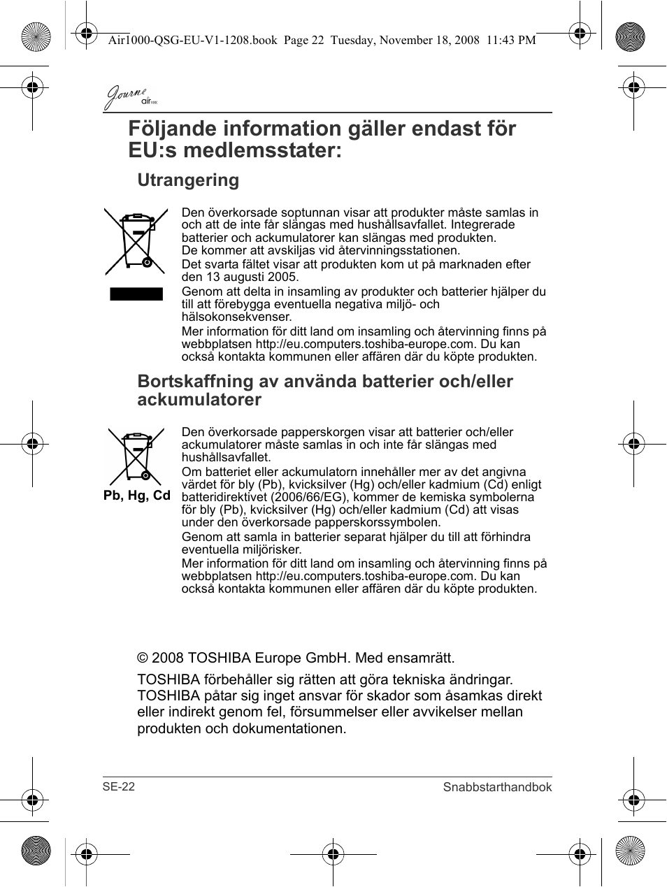 Toshiba JournE Air1000 User Manual | Page 254 / 256