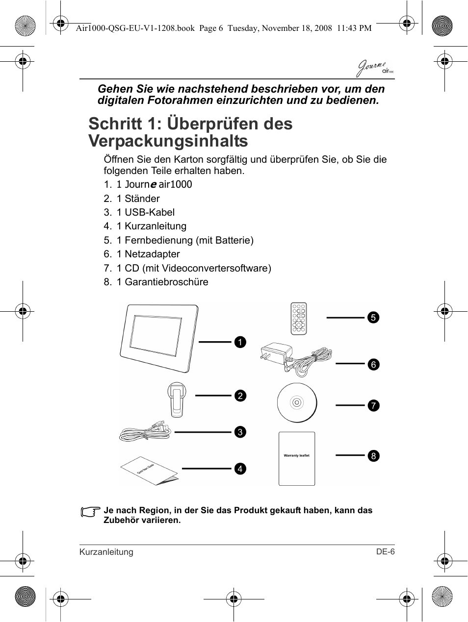Schritt 1: überprüfen des verpackungsinhalts | Toshiba JournE Air1000 User Manual | Page 29 / 256