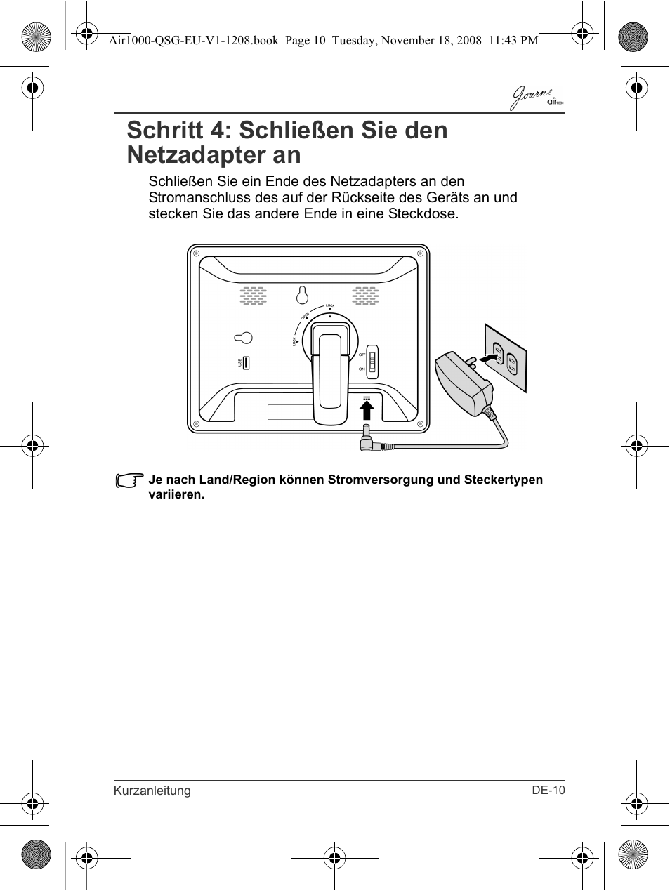 Schritt 4: schließen sie den netzadapter an | Toshiba JournE Air1000 User Manual | Page 33 / 256