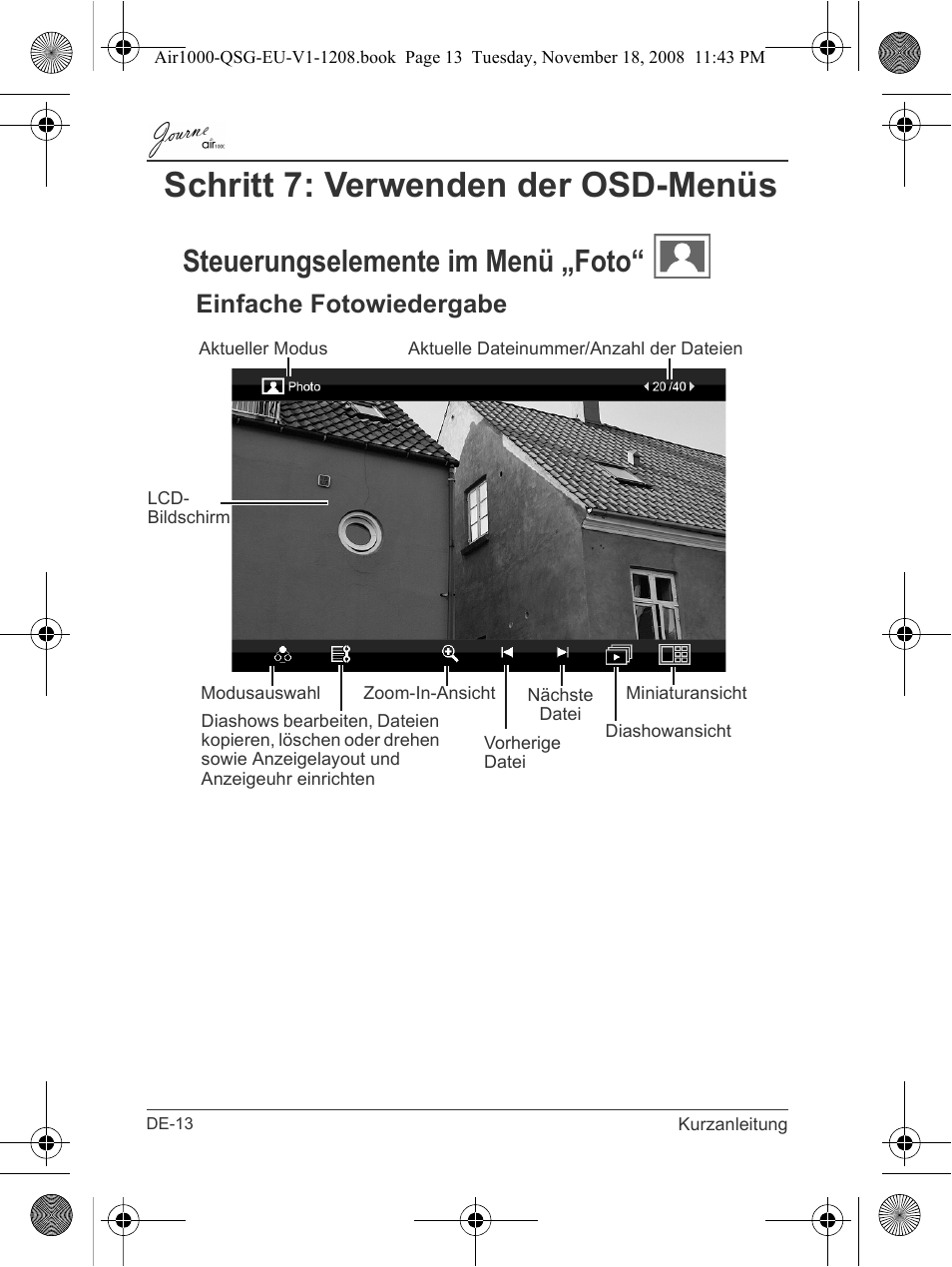 Schritt 7: verwenden der osd-menüs, Steuerungselemente im menü „foto, Einfache fotowiedergabe | Toshiba JournE Air1000 User Manual | Page 36 / 256