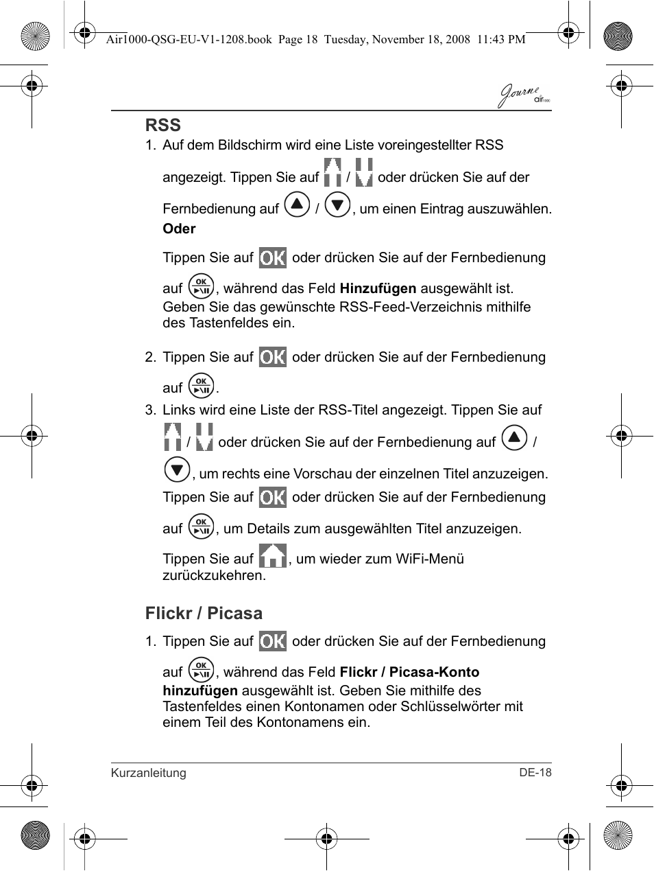 Rss flickr / picasa, Flickr / picasa | Toshiba JournE Air1000 User Manual | Page 41 / 256