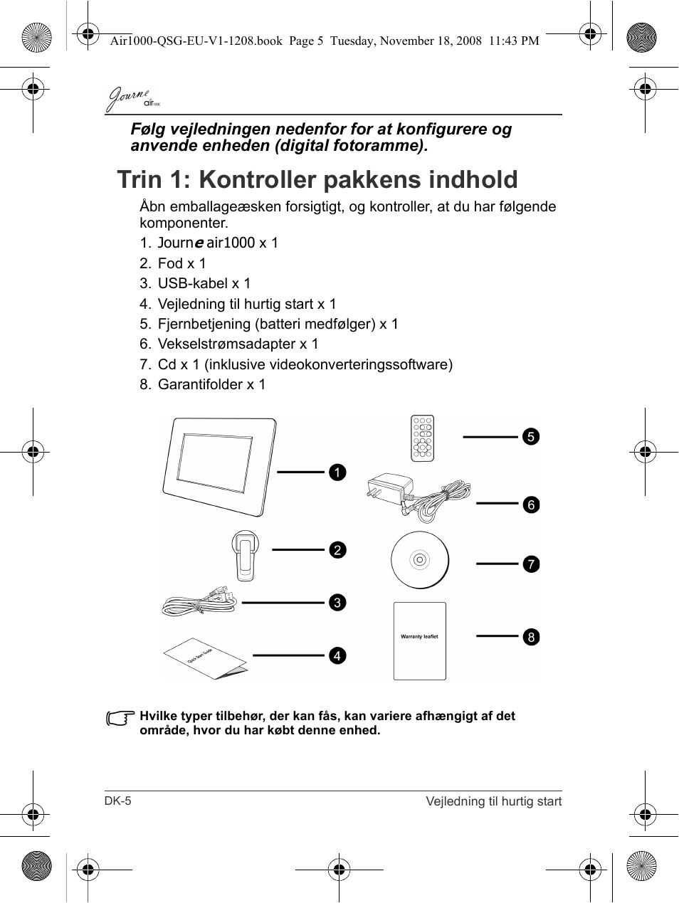 Trin 1: kontroller pakkens indhold | Toshiba JournE Air1000 User Manual | Page 54 / 256