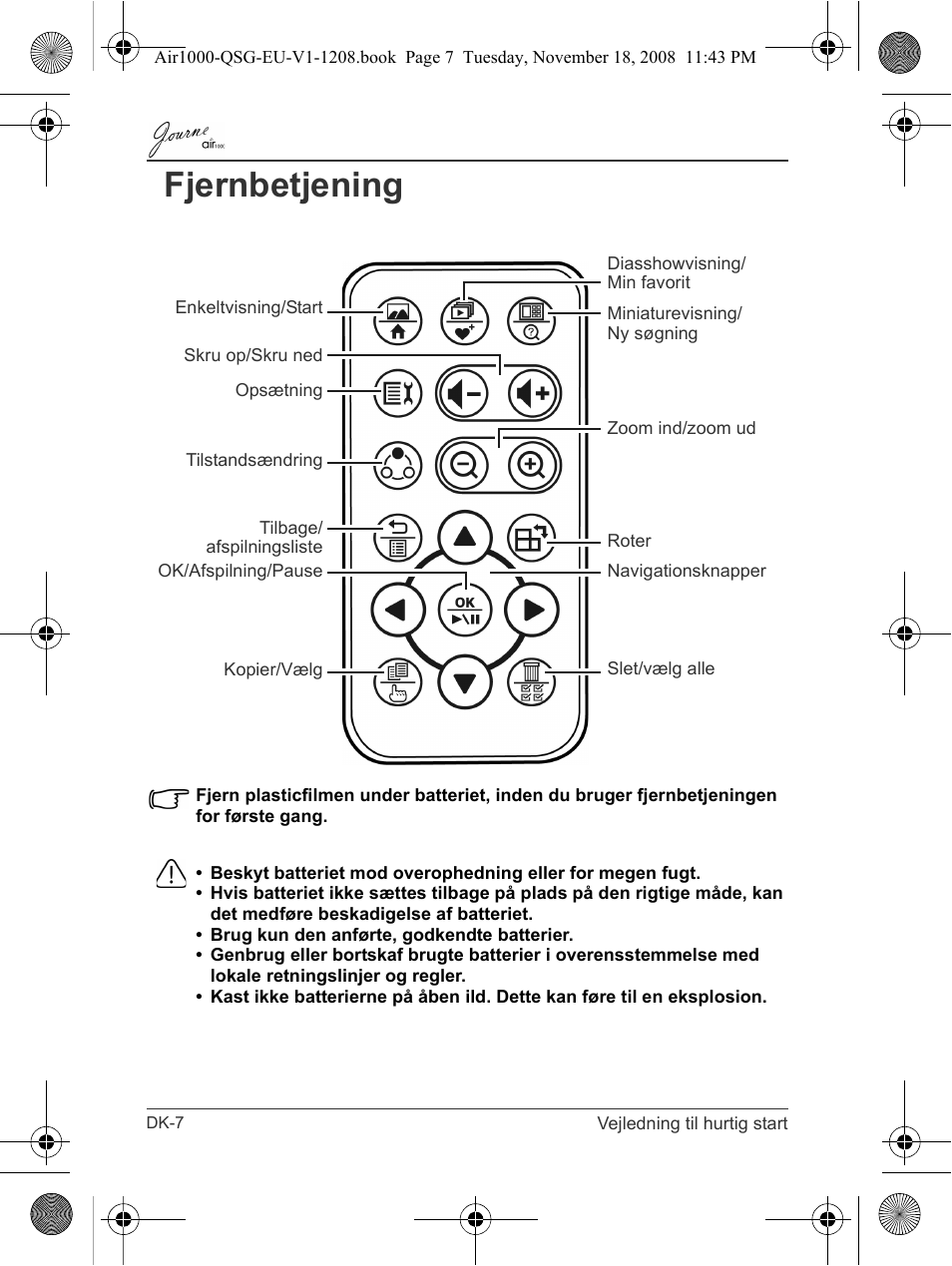 Fjernbetjening | Toshiba JournE Air1000 User Manual | Page 56 / 256