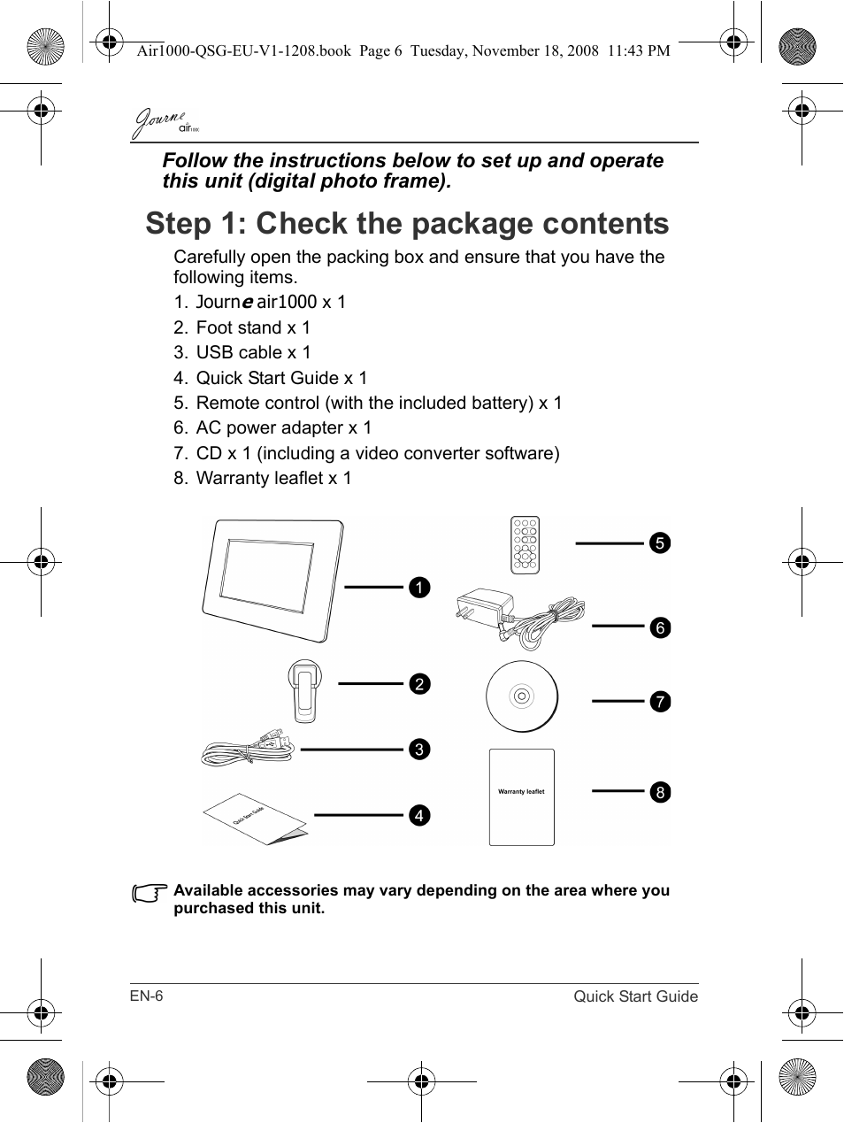 Step 1: check the package contents | Toshiba JournE Air1000 User Manual | Page 6 / 256