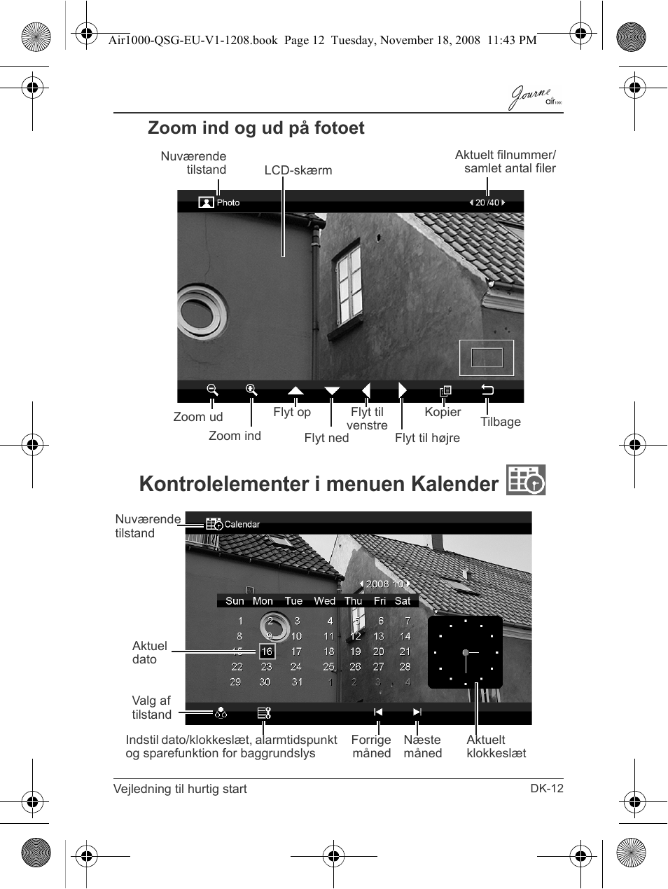 Zoom ind og ud på fotoet, Kontrolelementer i menuen kalender | Toshiba JournE Air1000 User Manual | Page 61 / 256