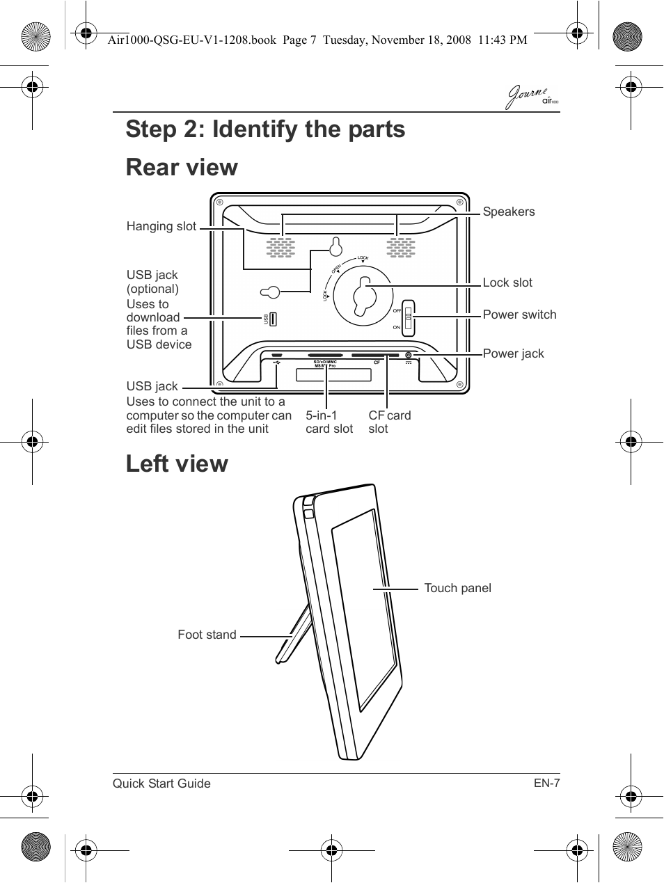 Step 2: identify the parts rear view left view | Toshiba JournE Air1000 User Manual | Page 7 / 256