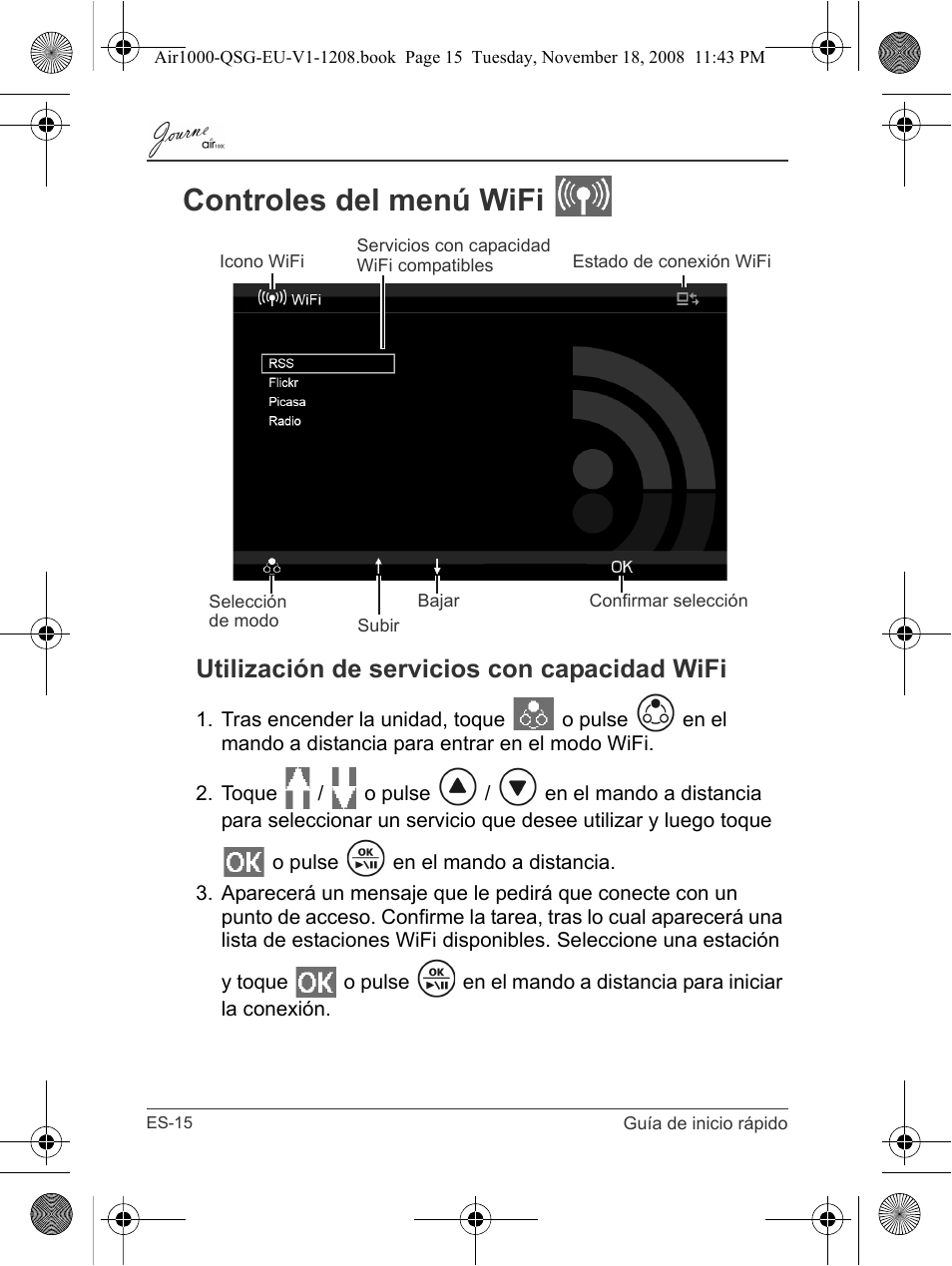 Controles del menú wifi, Utilización de servicios con capacidad wifi | Toshiba JournE Air1000 User Manual | Page 86 / 256
