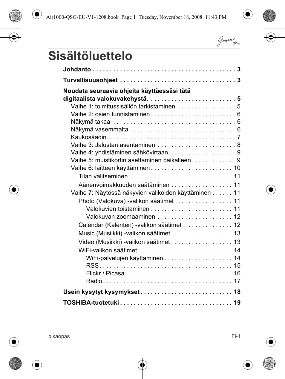 Sisältöluettelo | Toshiba JournE Air1000 User Manual | Page 95 / 256