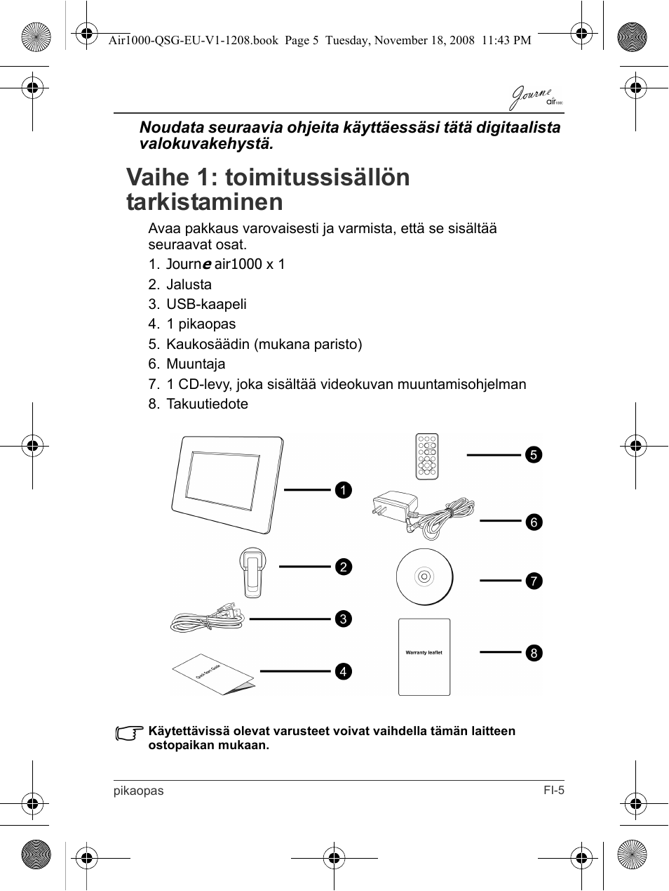 Vaihe 1: toimitussisällön tarkistaminen | Toshiba JournE Air1000 User Manual | Page 99 / 256