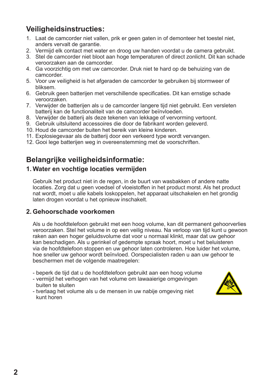 2veiligheidsinstructies, Belangrijke veiligheidsinformatie | Toshiba Camileo Pro HD User Manual | Page 123 / 194