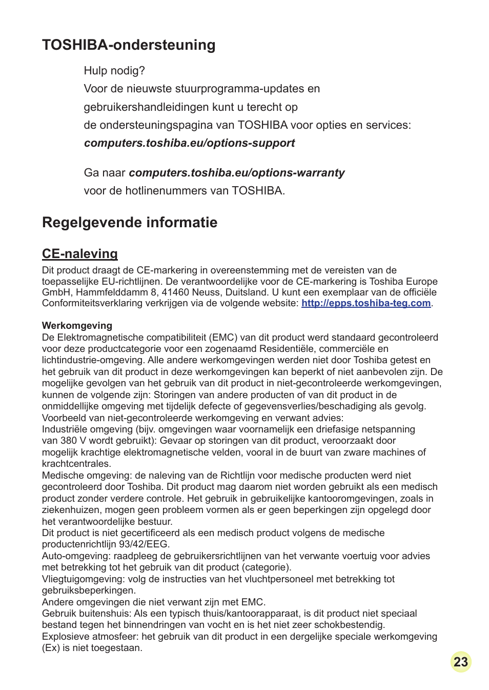 Toshiba-ondersteuning, Regelgevende informatie, Ce-naleving | Toshiba Camileo Pro HD User Manual | Page 144 / 194