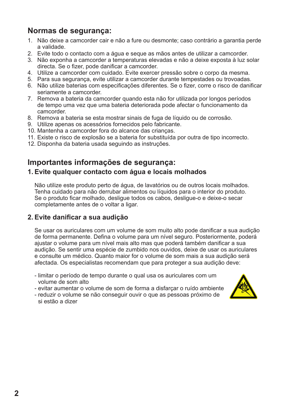 2normas de segurança, Importantes informações de segurança | Toshiba Camileo Pro HD User Manual | Page 147 / 194