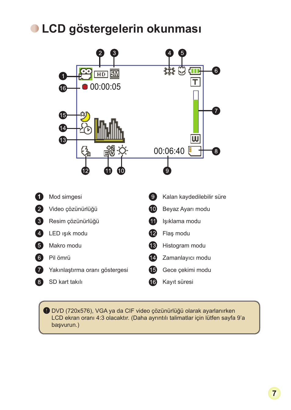 Lcd göstergelerin okunması | Toshiba Camileo Pro HD User Manual | Page 176 / 194