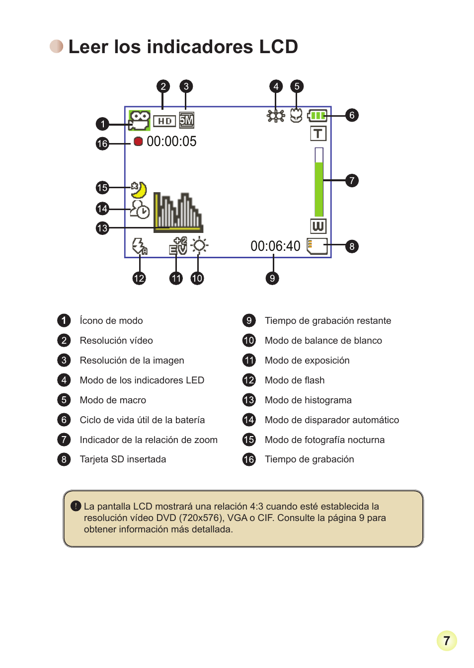 Leer los indicadores lcd | Toshiba Camileo Pro HD User Manual | Page 56 / 194