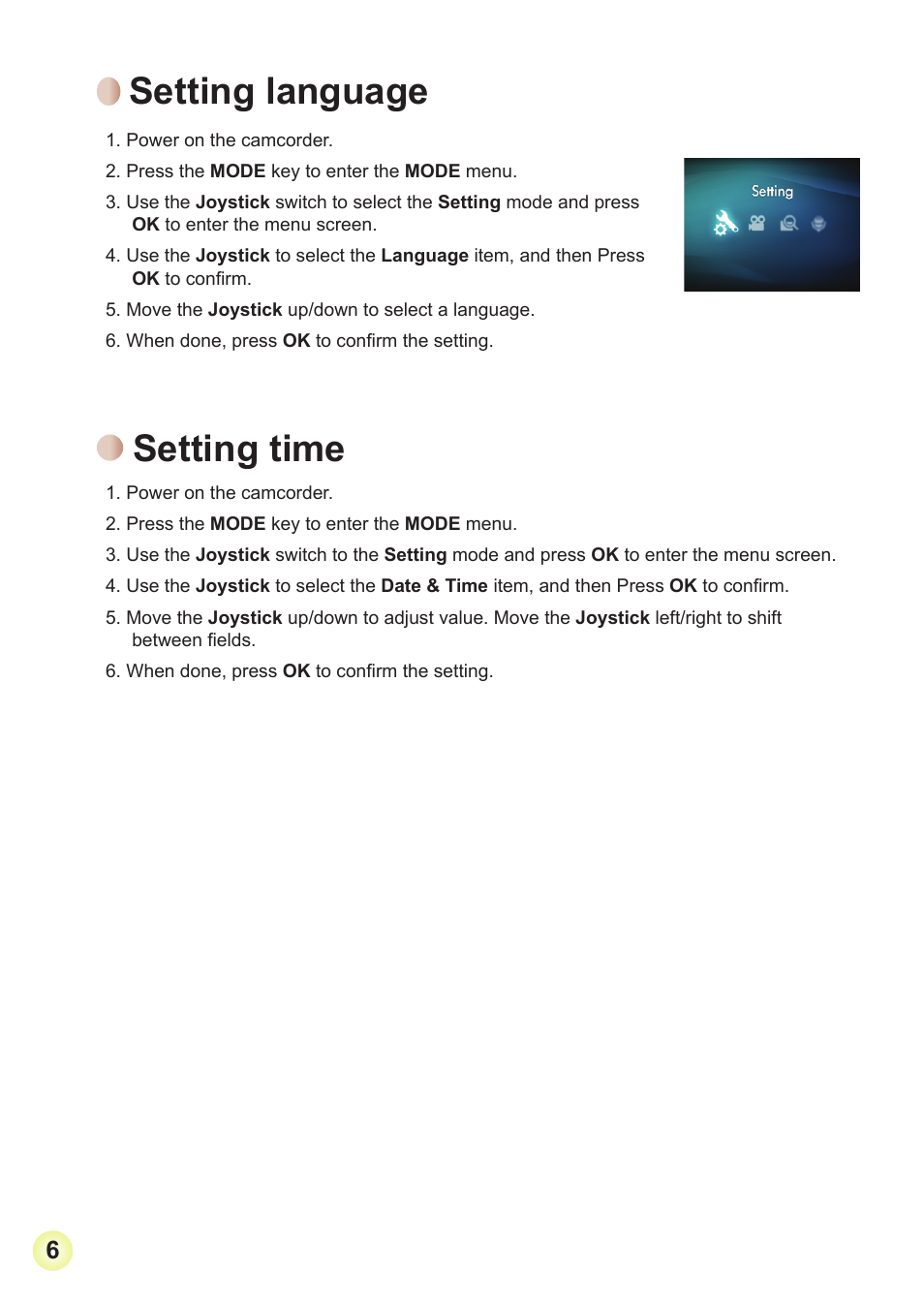 Setting language, Setting time | Toshiba Camileo Pro HD User Manual | Page 7 / 194