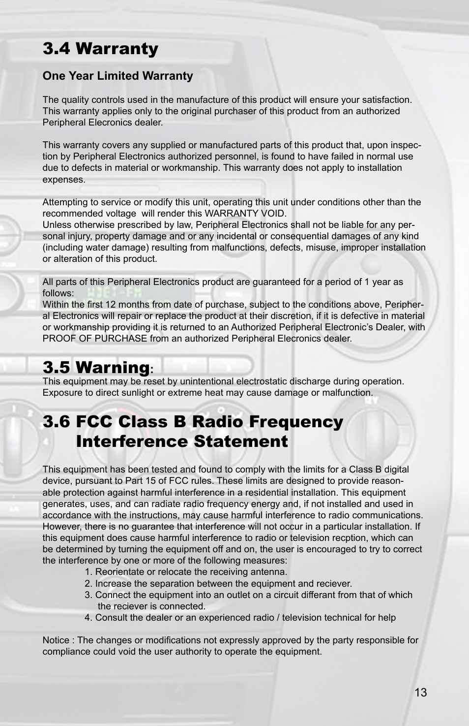 4 warranty, 5 warning, One year limited warranty | AAMP of America PXDP2 User Manual | Page 15 / 16