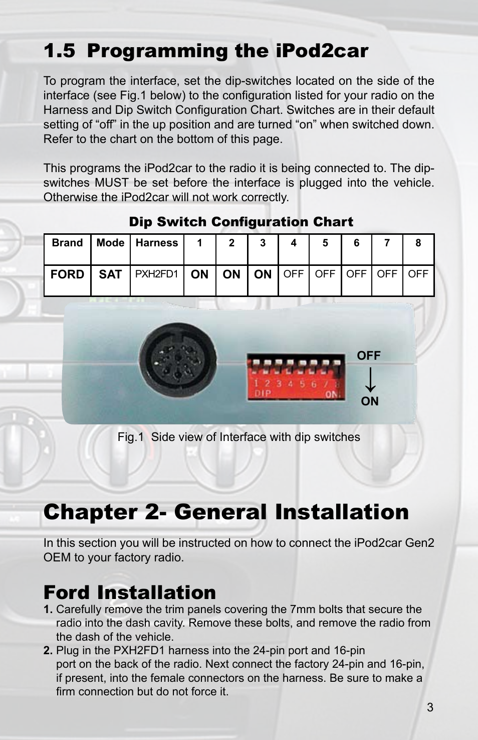 Chapter 2- general installation, 5 programming the ipod2car, Ford installation | AAMP of America PXDP2 User Manual | Page 5 / 16