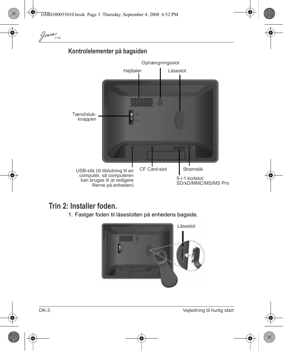 Trin 2: installer foden, Kontrolelementer på bagsiden | Toshiba JOURNE F700 User Manual | Page 22 / 102