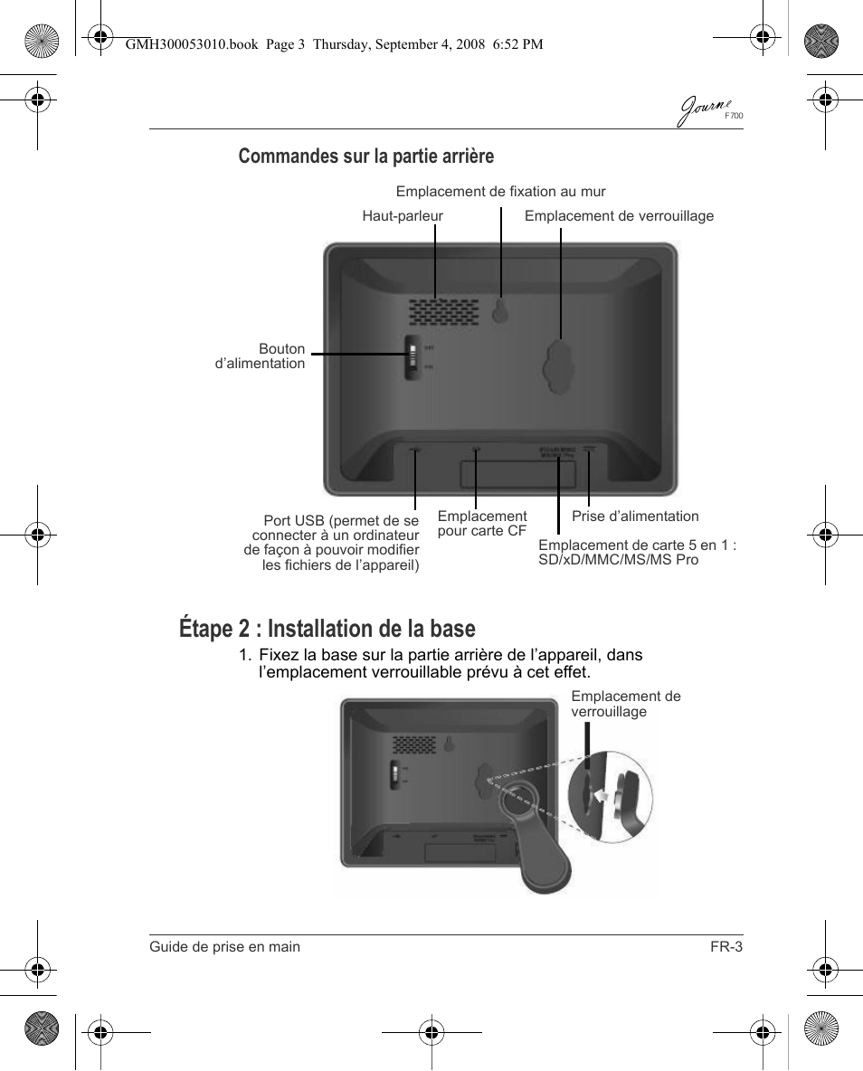 Étape 2 : installation de la base, Commandes sur la partie arrière | Toshiba JOURNE F700 User Manual | Page 49 / 102