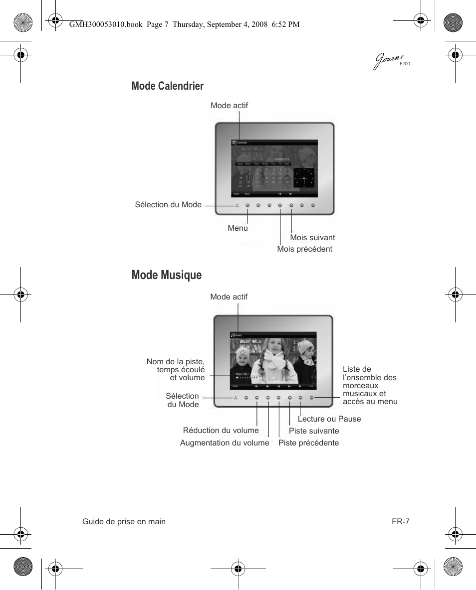 Mode musique, Mode calendrier | Toshiba JOURNE F700 User Manual | Page 53 / 102