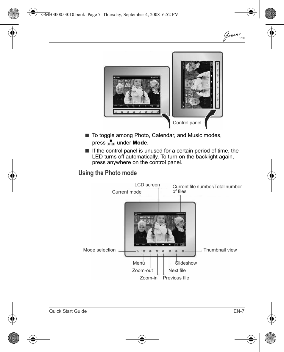 Using the photo mode | Toshiba JOURNE F700 User Manual | Page 7 / 102