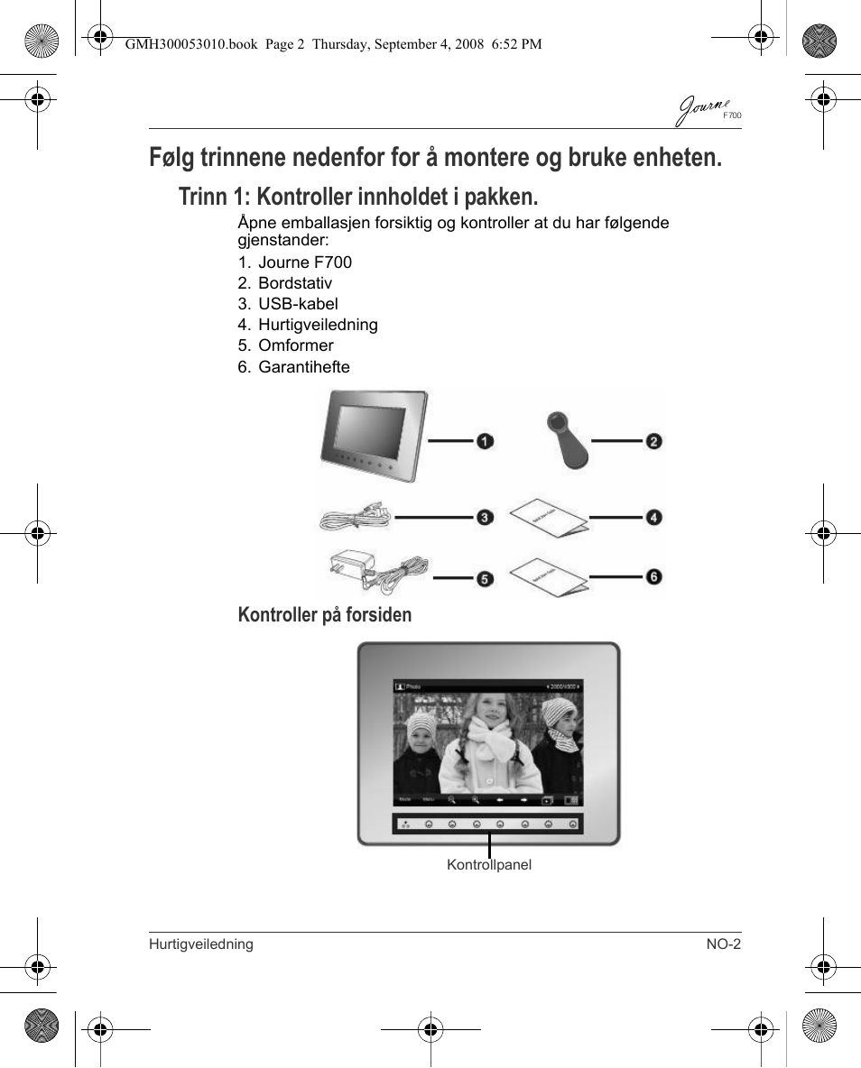 Trinn 1: kontroller innholdet i pakken, Kontroller på forsiden | Toshiba JOURNE F700 User Manual | Page 75 / 102