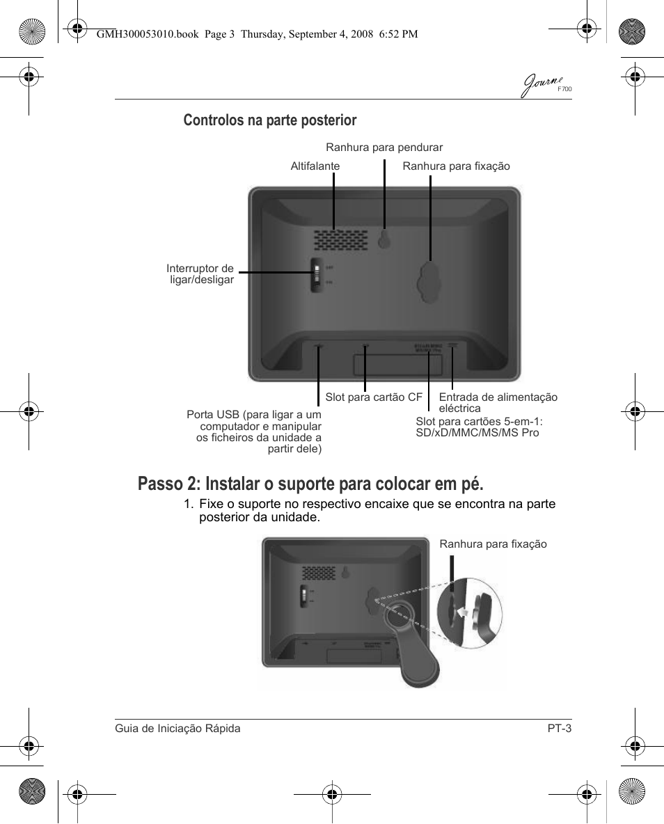 Passo 2: instalar o suporte para colocar em pé, Controlos na parte posterior | Toshiba JOURNE F700 User Manual | Page 85 / 102