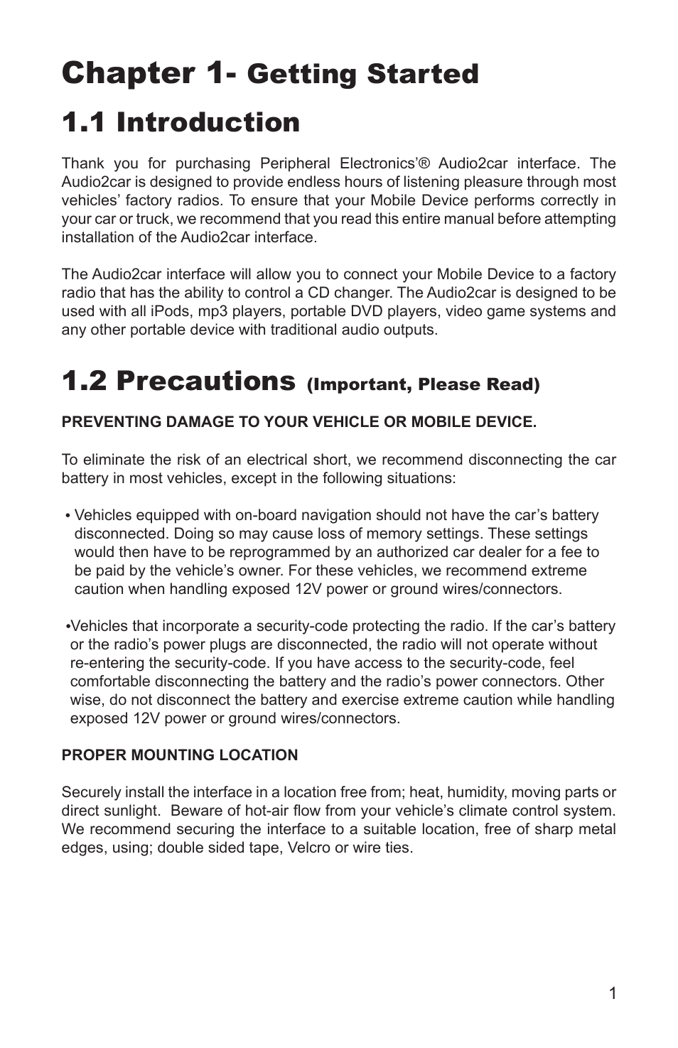 Chapter 1, Getting started 1.1 introduction, 2 precautions | AAMP of America PXDX-KI User Manual | Page 3 / 20