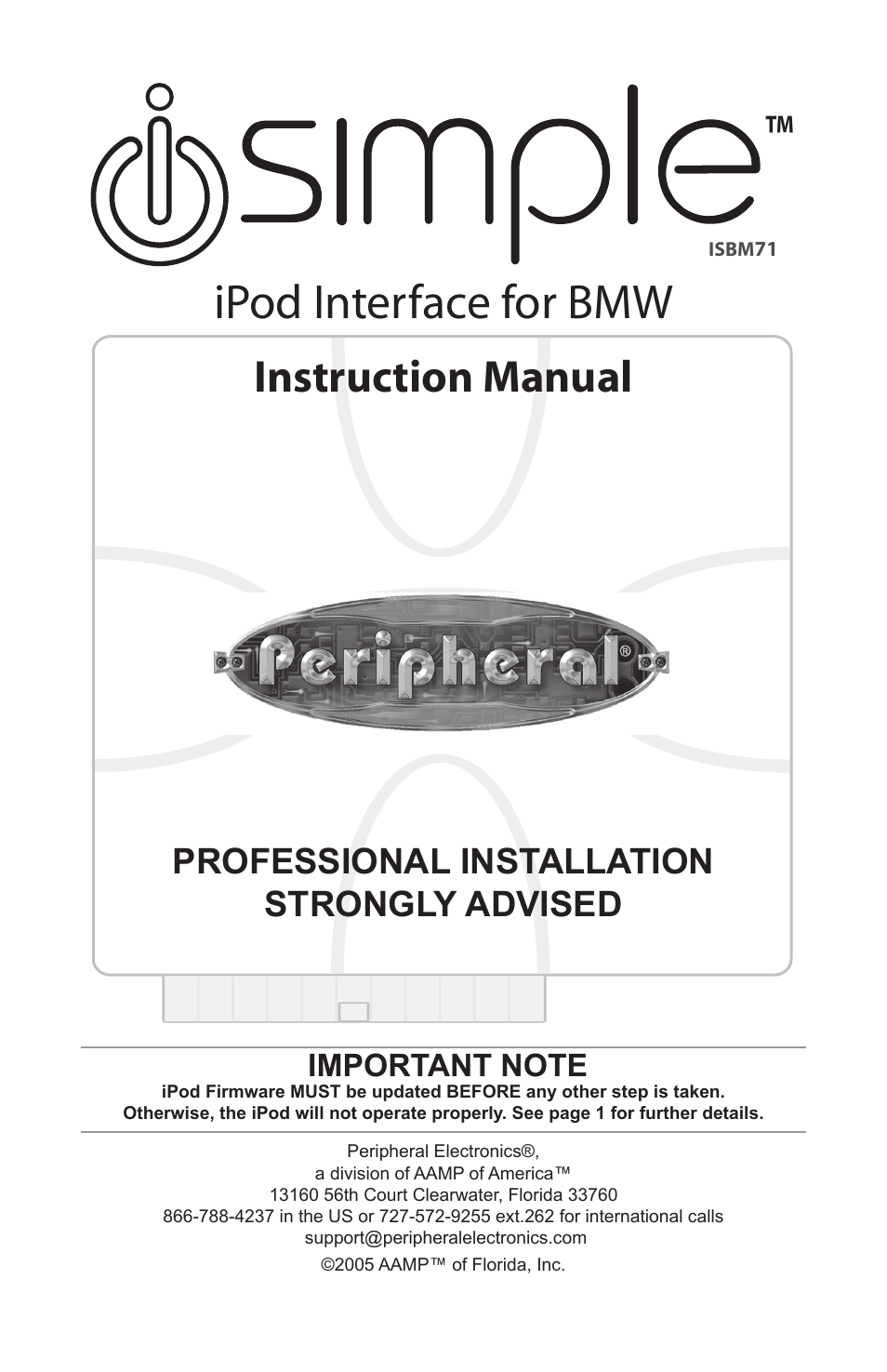 AAMP of America Peripheral Simple iPod Interface for BMW User Manual | 10 pages